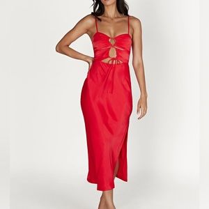 NWT Meshki ruched midi dress. Size Small. Gorgeous!